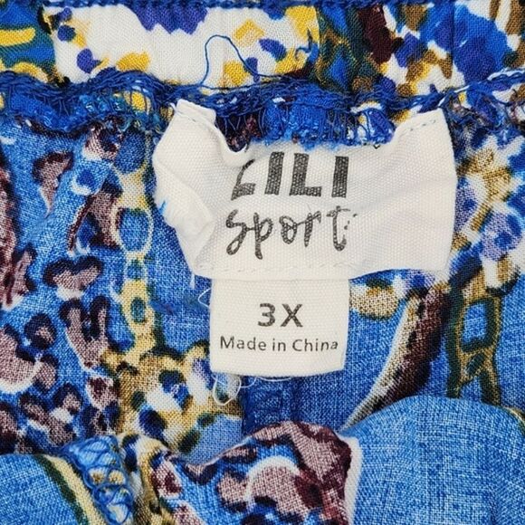 Lili Sport Shorts Size 3X Womens Blue Seaweed Graphic Print Rayon Drawstring - Picture 6 of 10
